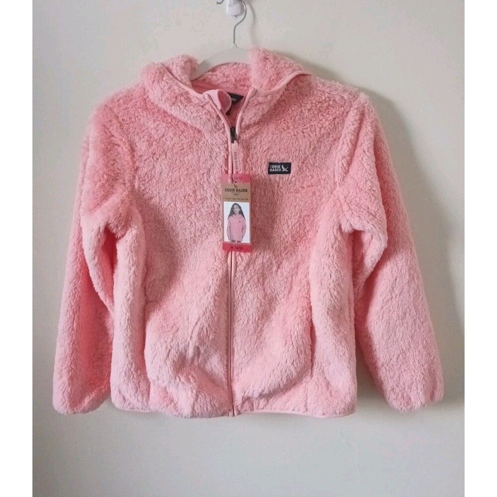 Eddie Bauer Girls Plush Fleece Hooded Jacket Pink Full Zip Size M